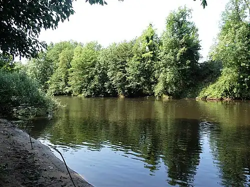 La Vézère en limite du Lardin-Saint-Lazare (au premier plan) et de Condat-sur-Vézère (en rive opposée).
