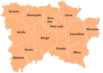 Carte du comté avec les noms des municipalités jusqu'en 2017.
