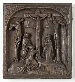 Haut-relief en bois, Christ en croix.
