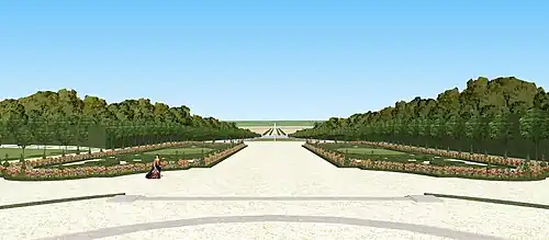 Vue sur la perspective de Villeneuve depuis l'escalier, à gauche en sortant du château vers 1710