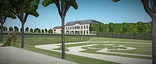 Vue du château de Villeneuve depuis le boulingrin, rampe sud, vers 1710