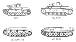 dessin représentant de profil quatre véhicules à chenilles