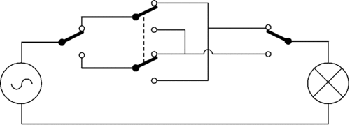 Schéma électrique d'un va-et-vient à 3 interrupteurs.