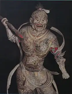 Vajrapani Shukongoshin. Argile crue, v. 740. H 170&nbsp;cm. Hokkedo du Todai-ji, Nara