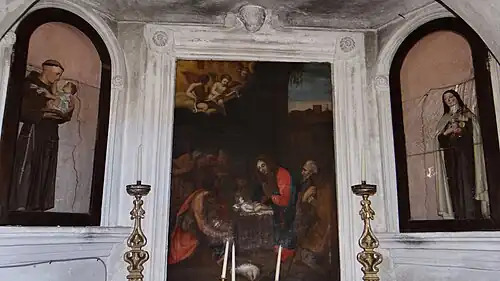 Petite chapelle sous la tribune côté nord. Tableau représentant l’Adoration des bergers