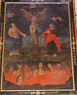 Tableau représentant la Crucifixion avec les âmes du Purgatoire