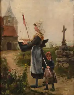 La Bretonne ramenant la maquette de bateau pour bénir la pêche à l’église.