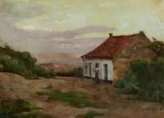 Pêcheuse devant une maison aux Croquets, Wissant.