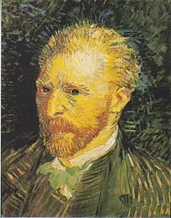 Modelé par des hachures de couleur. Autoportrait de Vincent van Gogh à l'automne 1887. Huile sur toile, 47&nbsp;×&nbsp;35&nbsp;cm. Musée d'Orsay, Paris.