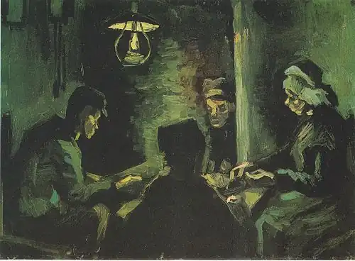 Première étude pour Les Mangeurs de pommes de terre, fév.-mars 1885. Musée Van-Gogh (s0135V1962r).
