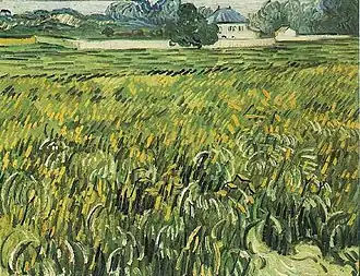 Vincent van Gogh, Champ de blé avec une maison blanche à Auvers, 1890.