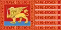 Drapeau de la république de Venise, représentant le lion de Saint-Marc tenant une épée, associé à la guerre.