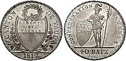 Vaud, Thaler de 40 Batz, 1812.