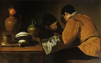 Velasquez: Deux hommes assis à une table