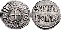 Denaro d'argent émis sous Louis le Pieux (Venecias, 819)