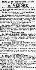 La mise en vente d'une grande propriété nobiliaire : le château de Kervadéza et ses dépendances (journal L'Ouest-Éclair du 5 décembre 1937)