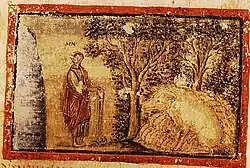 Illustration de profil d'une personne dans la nature en face d'une laie blanche sur la droite avec des arbres en fond.