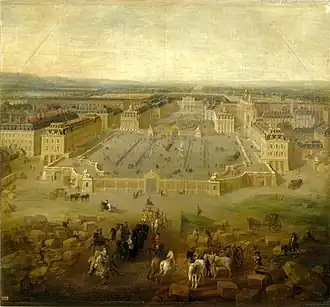 Vue des trois cours (d'honneur, royale et de marbre), vers 1722, avant les travaux de Gabriel.