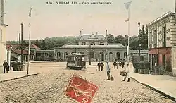 La première gare des Chantiers, avec une motrice du tramway de Versailles.