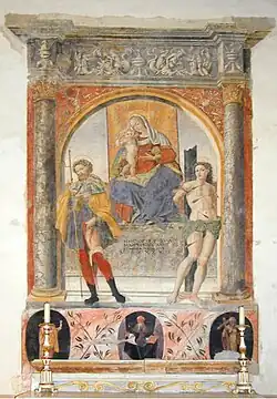 Madonna con Bambino e Santi, 1538, affresco, 200x320, iscrizione: HOC OPUS F.F. JOANES / MARTINUS AUGUSTI CO / ET MEDEA UXOR EIUS / MDXXXVIII