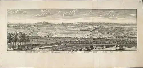 Vue sur Paris depuis l'entrée de la terrasse de Meudon. XVIIIe&nbsp;siècle.