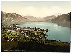 Vevey et les Dents du Midi, entre 1890 et 1900.