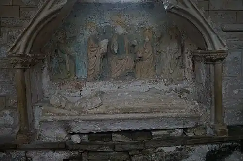 Bas-relief Enfeu représentant le Christ assis et bénissant remettant à saint Pierre les clefs du Royaume des cieux pour accueillir l'âme du défunt (Traditio clavium),