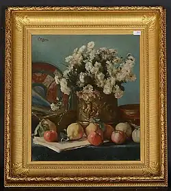 Nature morte aux fleurs et aux fruits.