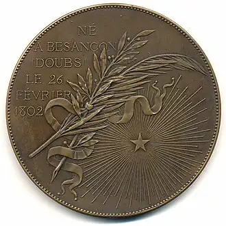 Victor Hugo (1884), médaille en bronze, 68&nbsp;mm, revers.