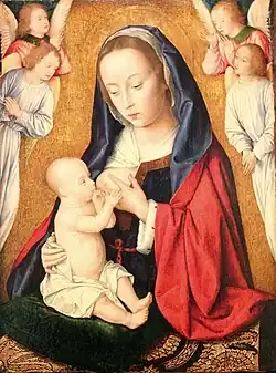 Vierge allaitant l'Enfant entourée de quatre anges en prière, vers 1495, musée de Cluny