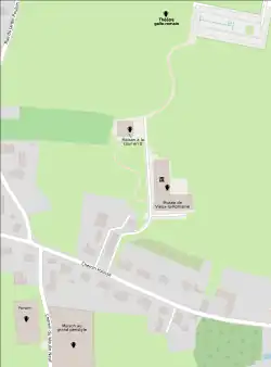 Plan moderne localisation les différents sites de Vieux-la-Romaine : théâtre gallo-romain, forum, deux maisons et musée