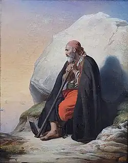 Vieux prisonnier grec contemplant la mer, par Sébastien Cornu (1804-1870), huile sur toile, 1834, Rome, exposée au musée de Semur-en-Auxois
