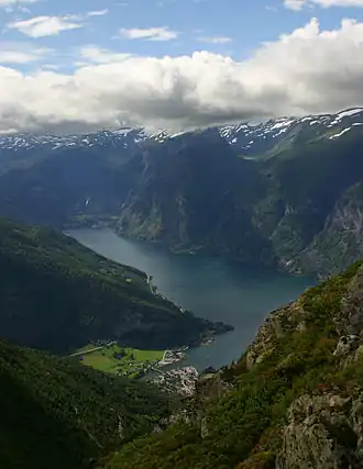 Vue de l'Aurlandsfjord et de Flåm.