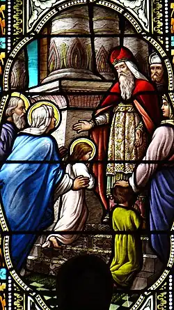 Vitrail d'une chapelle : Présentation de Marie au Temple