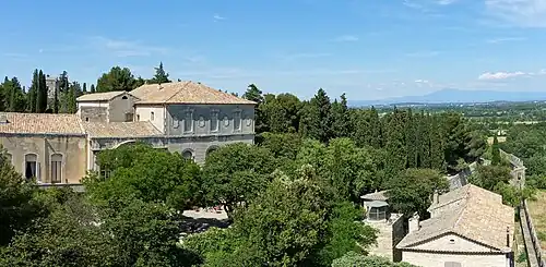 Vue sur les jardins de l'abbaye.