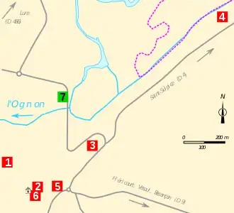 Carte indiquant les monuments d'un bourg.