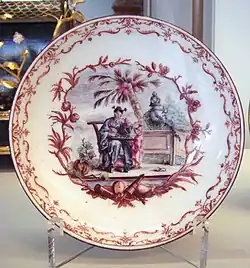 Manufacture de Vincennes, assiette de porcelaine (1749-1753) Jeune mère chinoise et enfant, Musée des arts décoratifs, Paris.