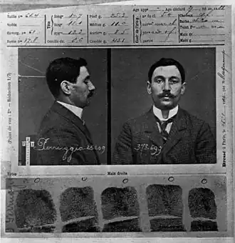 Fiche anthropométrique de Vincenzo Peruggia.