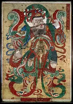 Virūpākṣa. Couleurs sur lin. H. 301 x L. 207 cm. British Museum. Gardien disposé à l'entrée d'un temple bouddhiste