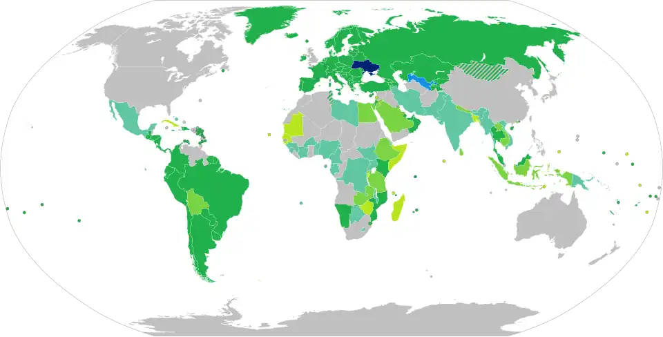 Carte des pays requérant (ou non) un visa