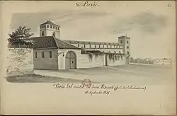 L'extérieur du château dessin en 1845 par Désiré Monnier.