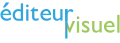 Logo de l'éditeur WYSIWYG de Médiawiki / Wikipédia, décrivant les mots éditeur (en bleu) et visuel (en vert), en reprenant le design original du logo source anglais