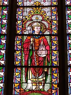Vitrail de la nef de l'église représentant (Déodat de Nevers Déodatus).