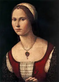 Portrait d'une jeune femme, vers 1500, 57&nbsp;×&nbsp;44&nbsp;cm, huile sur panneau, Collection privée.