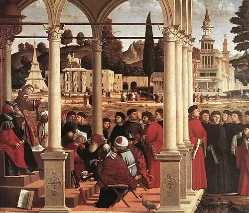 Dispute de saint Étienne, 1514, 147 × 172 cm, huile sur panneau, Pinacothèque de Brera, Milan.