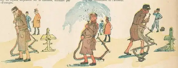 L'Arroseur (1887), détail d'une planche éditée par la Maison Quantin.