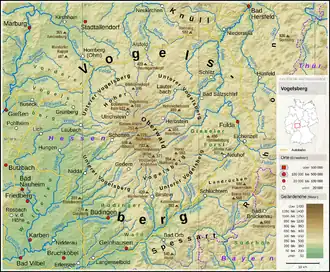Carte topographique du Vogelsberg.