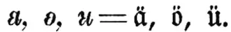 Ä, ö, ü volapüks dans une grammaire volapük de Schleyer de 1884.