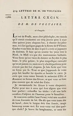 Lettre de Voltaire à D'Alembert