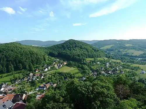 Vue depuis le château de Štramberk :la colline Kotouč.